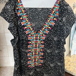 THML Black and White Ruffled Embellished Blouse